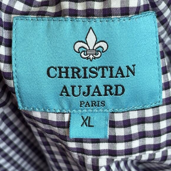 Christian Aujard Mens Shirt XL Purple Check Button Up Plaid Paisley Flip Cuff - Picture 2 of 7